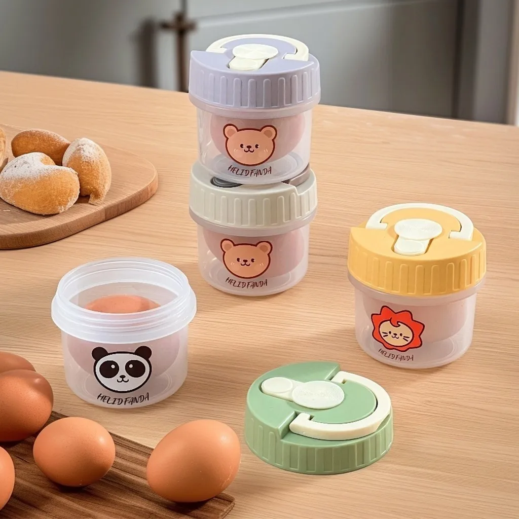 Korean Food Snacks - กล่องพลาสติกทรงกลมขนาดเล็กน่ารัก พกพาสะดวก สำหรับเก็บอาหารสดกลางแจ้ง พร้อมฝาปิดและหูหิ้ว กล่องเก็บอาหารและขนมปิดผนึก