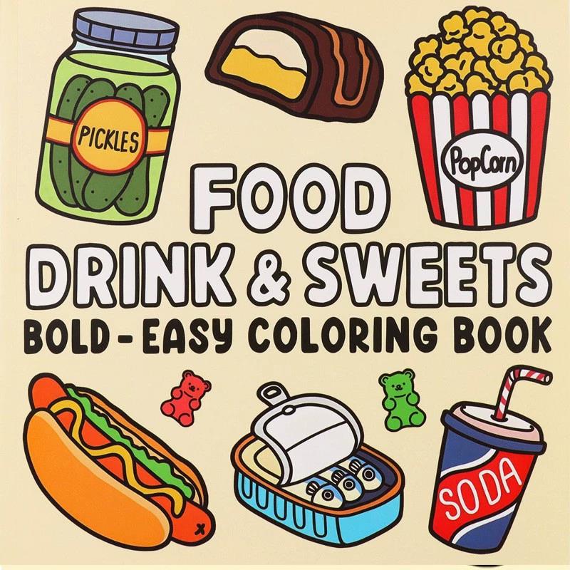 Food Y Snacks Coloring Book - หนังสือระบายสีอาหาร เครื่องดื่ม และขนมหวานสำหรับผู้ใหญ่และเด็ก - ดีไซน์ง่ายๆ ไอเดียของขวัญสำหรับงานปาร์ตี้แสนสนุก