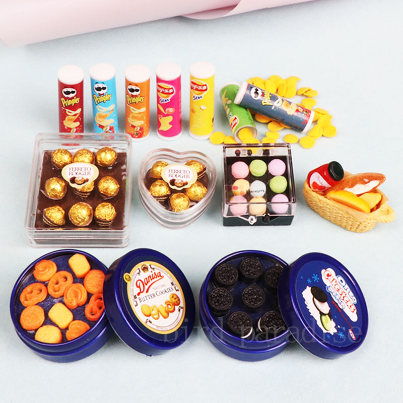 Food Grocery Snacks - 1/6 Miniatrue ตุ๊กตาอาหารมินิคุกกี้ช็อกโกแลตกล่องมันฝรั่งชิปของเล่น Pretend Play สําหรับ