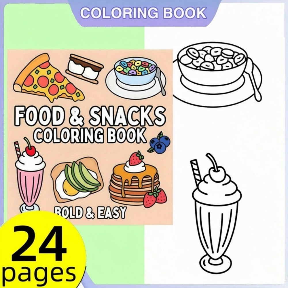 Food And Snacks Coloring Book Bold And Easy - สมุดระบายสีอาหารและขนม 24 หน้า ลายสวยน่ารัก สำหรับผู้ใหญ่ บรรเทาความเครียด