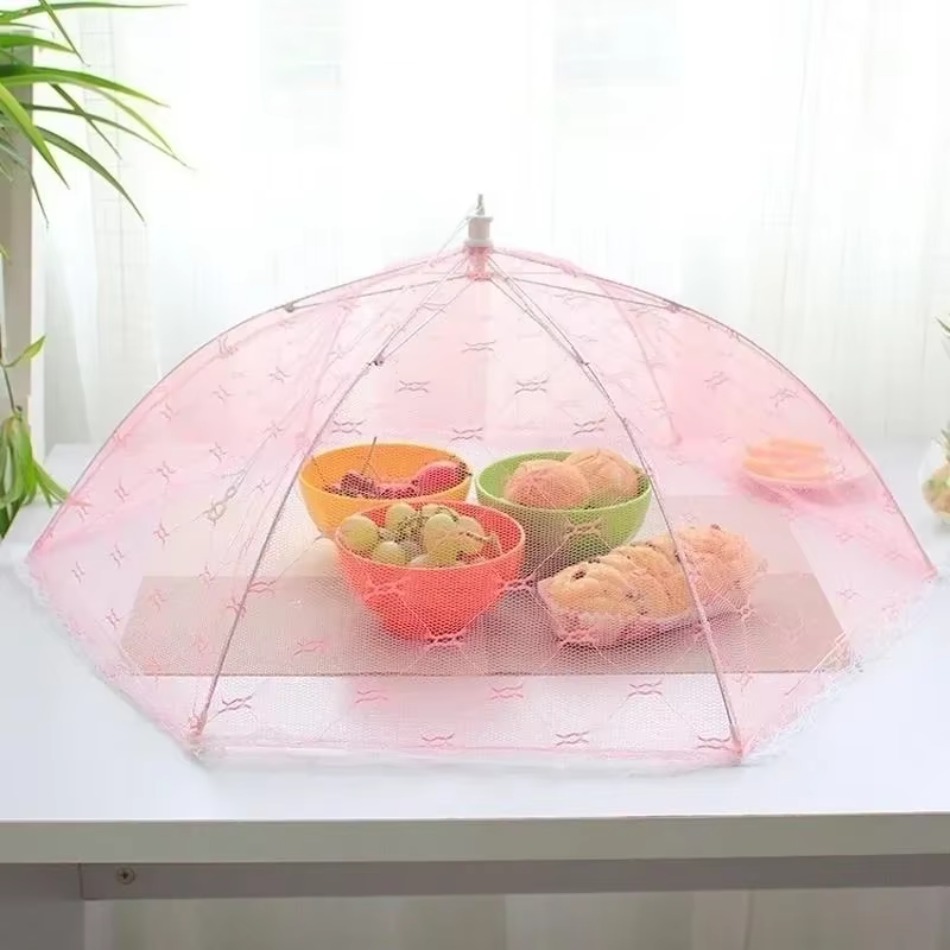 Food Snacks For Picnic - ผ้าคลุมอาหารตาข่ายแบบพับได้ทรงกลม ป้องกันฝุ่นและแมลง สำหรับจาน ขนมเค้ก ผลไม้ ของว่าง